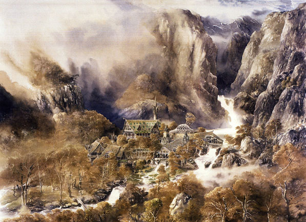 Los elfos condujeron a Bilbo y Gandalf a Rivendel. Allí los recibieron con afecto, y esa misma tarde hubo muchos oídos ansiosos que querían escuchar la aventura. Lo contaba Gandalf aunque Bilbo sabía muy bien de qué iba la aventura. Pero Bilbo se quedaba dormido.