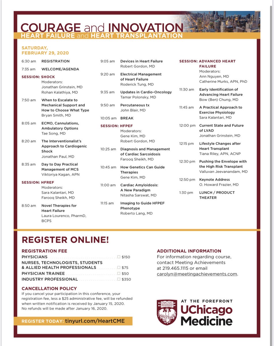 Please join us for the CME event, Courage and Innovation #HeartFailire and #hearttransplantation #shock @UChicagoMed @kmeehan020 @ColleenLabuhn @JonGrinstein @UChicagoCTSurg