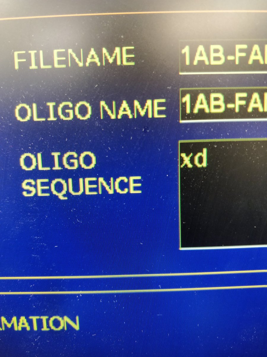 AurelieLacroix_'s tweet photo. The funniest oligo sequence we have ever made in the lab : "xD" 😉😊 (psss: it was not just a 2-bases sequences, we just added those two on a 94-mer). #nucleicacids #DNAsynthesis #automatedsynthesis https://t.co/A03aJLhIKj