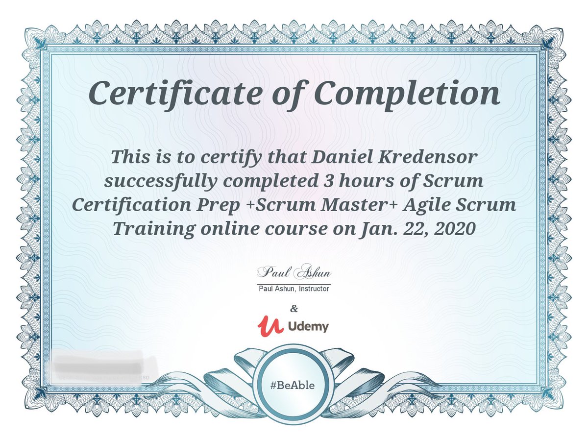 DanielKredensor's tweet photo. In continuing my goal to increase my skills and knowledge, I received my Scrum Prep+Scrum Master+Agile Scrum Training Certification! More to come by the end of this month! #Scrum #agile #skills #training #certification #abilities #continuingeducation #scrumtraining  #scrummaster https://t.co/7lJIPQtxFC