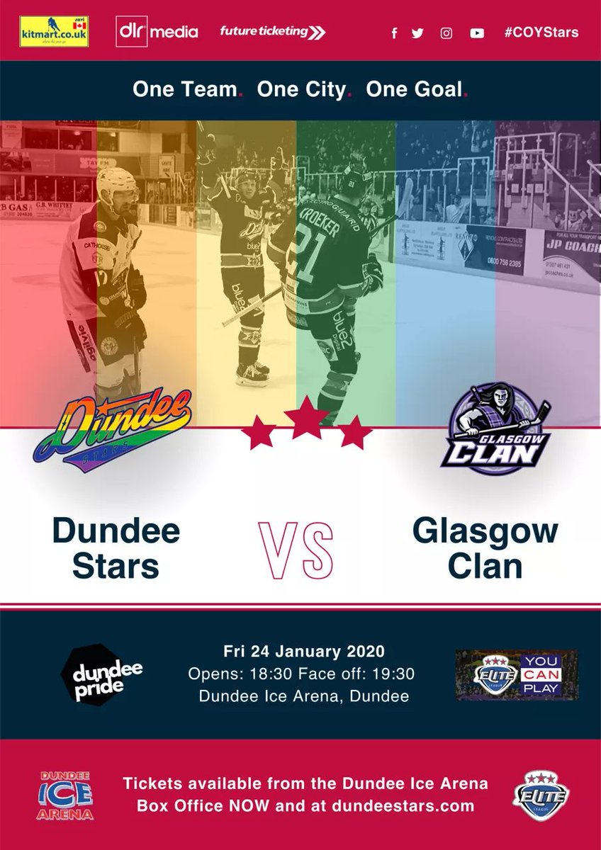 X - Dundee Stars🏒🥅 (@dundeestars) on Twitter photo 🏳️🌈 FRIDAY NIGHT 🏳️🌈
We are delighted to support the first <a href="/officialEIHL/">Elite Ice Hockey League | #EIHL</a>, Pride Weekend!
<a href="/ClanIHC/">Glasgow Clan 🏒🏴</a> come to @dundeeice face off 7.30pm
Make sure to BUY your tickets NOW!
👉 dundeestars.com/tickets
#COYStars #PrideWeekend #DundeePride 🏳️🌈 FRIDAY NIGHT 🏳️🌈
We are delighted to support the first <a href="/officialEIHL/">Elite Ice Hockey League | #EIHL</a>, Pride Weekend!
<a href="/ClanIHC/">Glasgow Clan 🏒🏴</a> come to @dundeeice face off 7.30pm
Make sure to BUY your tickets NOW!
👉 dundeestars.com/tickets
#COYStars #PrideWeekend #DundeePride