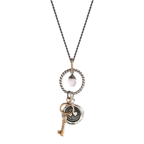 RubyTuesdayAcce's tweet image. The talisman reads ‘Forever.’ The ribbon ties above two hearts symbolizes the uniting of two souls while the rose quartz celebrates love. The circle represents eternity &amp;amp; bronze key signifies liberation. Available in our #Whistler shop &amp;amp; online: ow.ly/za3850y25DS