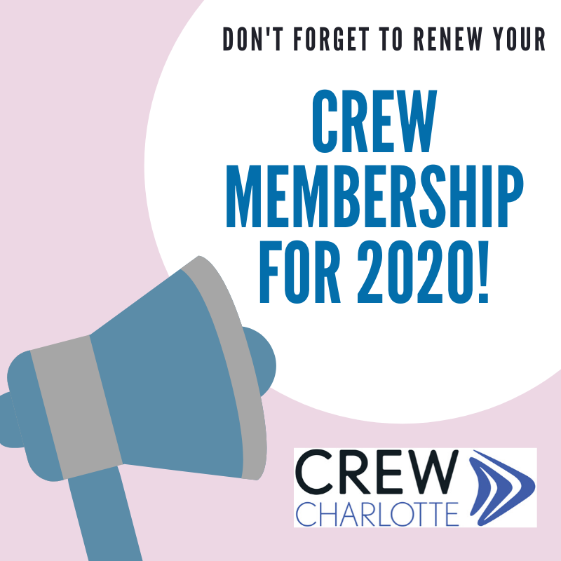 CREW_Clt's tweet photo. Don’t forget to renew your CREW Membership for 2020!  Memberships expired 12/31. Don’t miss out on being a part of a fun, outgoing, supportive, &amp; empowering chapter who has a lot of great events planned for 2020! Don’t wait, renew today!
#CREWClt #CREWCharlotte #CREW https://t.co/pHLb7cX9ni