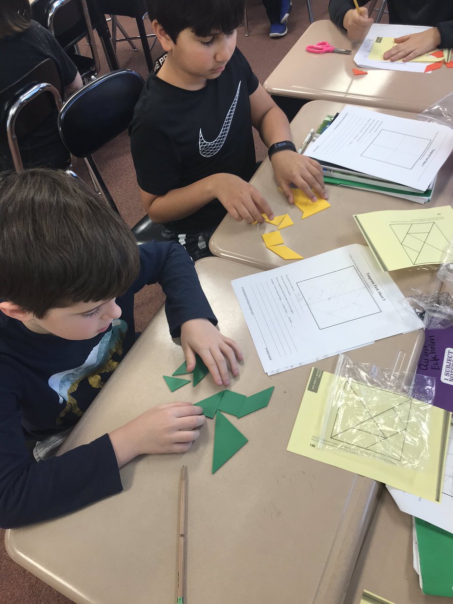 SoaringSiegels's tweet photo. 4th Ss using the ancient Chinese Tangram pieces to explore fractional size and equivalencies. #learningthroughplay #d39cheetahs https://t.co/568KLcELQh