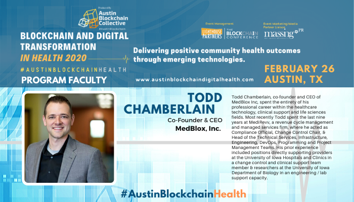 Honored to have Todd Chamberlain, Co-founder &amp; CEO, MedBlox, Inc. join our #AustinBlockchainHealth program  bit.ly/3767icT 

#AustinBlockchain #blockchain #healthdata #HealthTech #PatientCentricInteroperability #OwnYourRecord #digitalhealth #DecentralizedEHR #healthcare