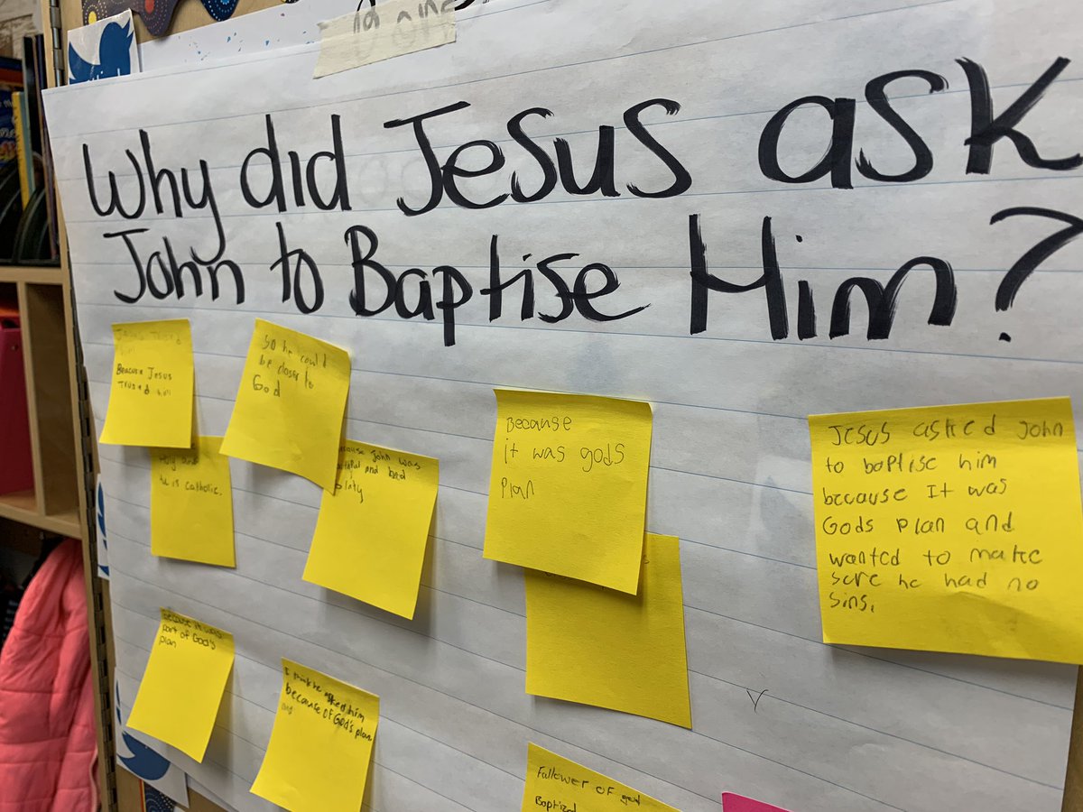 Students at Holy Spirit Academy spent some time answering the question - why did Jesus, who was without sin, ask John to baptize Him? Blessed for the new Growing in Faith, Growing in Christ curriculum given its richness! 
#IBelieveInCatholicEd