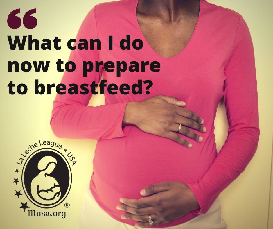 [Image: Photo of pregnant person holding their belly. Text: What can I do now to prepare to breastfeed?]
