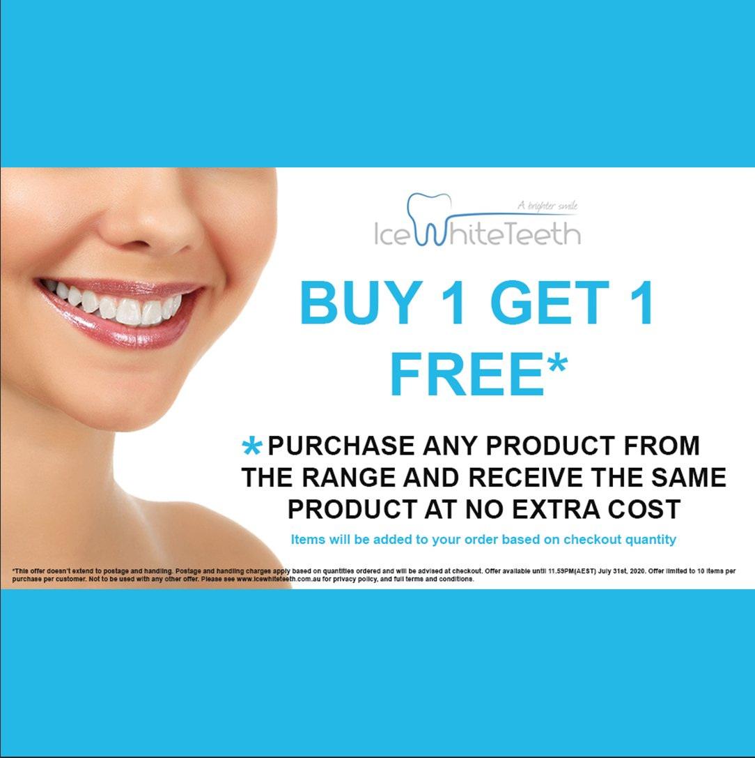 Buy 1 get 1 free! Purchase any product from our range and receive the same product at no extra cost! 
#dailydeal #dailyoffer #teethwhiteningkit #athomewhitening #dailydeal #icewhiteteeth #abrightersmile