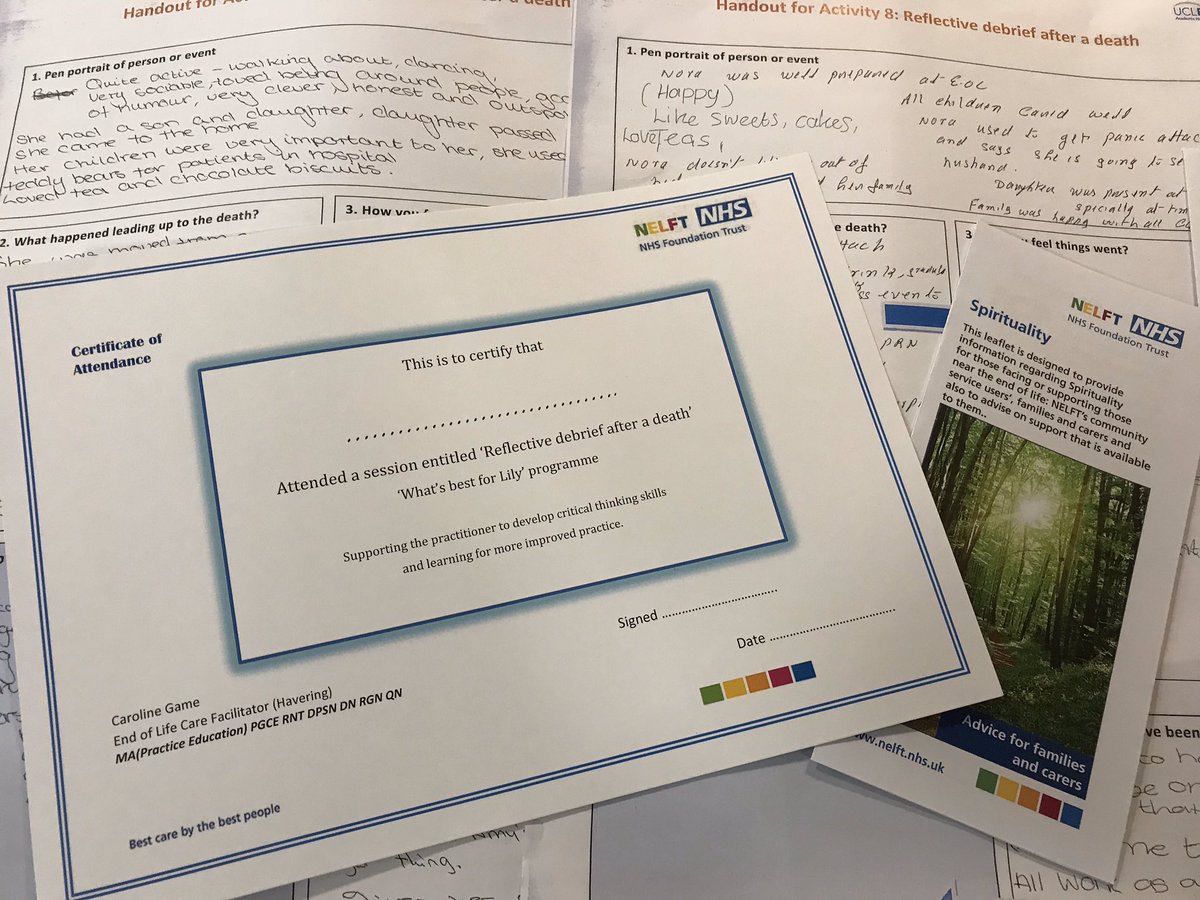 Facilitating a reflective debrief session within A Havering Care Home. Using the @UCLPartners Whats Best For Lily Programme. Such powerful reflection and developing critical thinking skills. Great feedback.  #makingadifference #endoflifecare #reflectiononpractice #carehomenursing