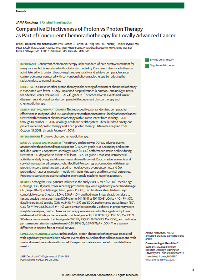JackWestMD's tweet photo. Join me, @HenningWillers, &amp; @subatomicdoc on 1/30, 9 PM ET as we do @JAMAOnc journal club on recent paper on #ProtonTherapy w/chemo for various loc adv #cancers. Should better tox but no diff in efficacy v photon RT change practice? Details, paper:
https://t.co/8XexVM3pih
#RadOnc https://t.co/jBTI6q6Ez7