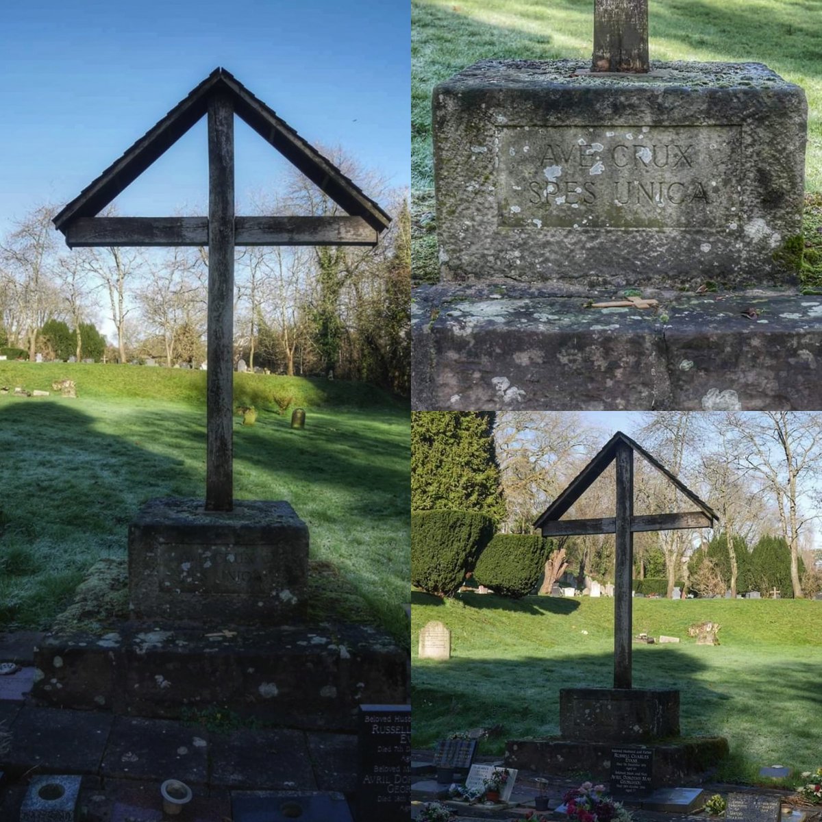 The Pauper Cross • Monmouth Cemetery. This cross was erected to commemorate the unmarked graves of those who died in Monmouth Union Workhouse. It is inscribed in Latin with 'Ave Crux Spes Unica' meaning 'Hail, O Cross, Our Only Hope'. #Wales  #History