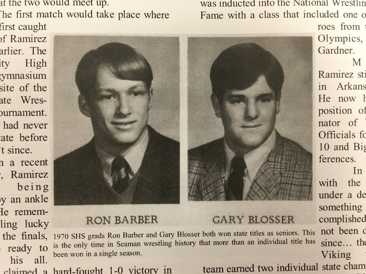 SeamanWrestling's tweet photo. 2019-20 marks the 59th season of Seaman Wrestling. To celebrate the past, we will be bringing you “Throwback Thursday” each week throughout the season… This week, a couple of hammers! 1970 grads Blosser and Barber. #ComPeteLikePete @sfthscharger @CSURams @prattcc https://t.co/6lF8KGq3xj