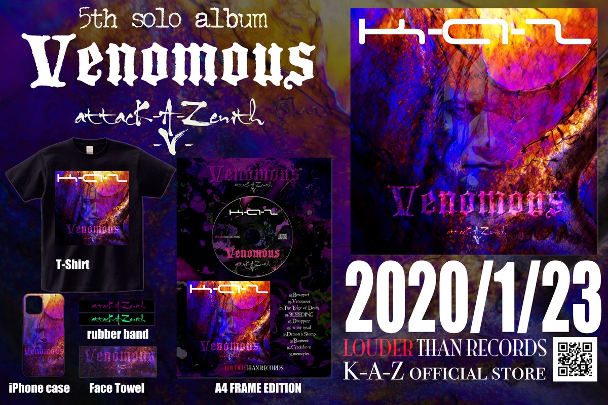 LOUDERTHANRECOR's tweet photo. 【本日リリース】
K-A-Z ３年半振りのニューアルバム
Venomous attcK-A-Zenith-V-
オフィシャルストア限定発売
https://t.co/Zr7Sm4H1Hz

◆商品合計10,000円以上で送料無料
◆銀行振込、商品代引、各種クレジットカード決済対応しております。 https://t.co/su0IQuTWI4