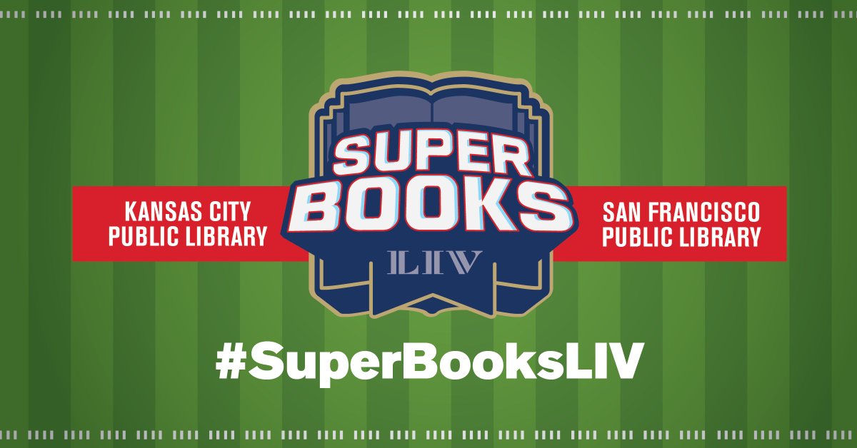 KCLibrary's tweet photo. Super Books kicks off TOMORROW! We’re going head-to-head w/ @SFPublicLibrary taking titles of books &amp; giving them a football-themed twist. Think groan-worthy gridiron titles like “The Quarterback of Notre Dame.” Follow along (&amp; submit your own) w/ #SuperBooksLIV. #ChiefsKingdom https://t.co/Lr5cpJxh8p