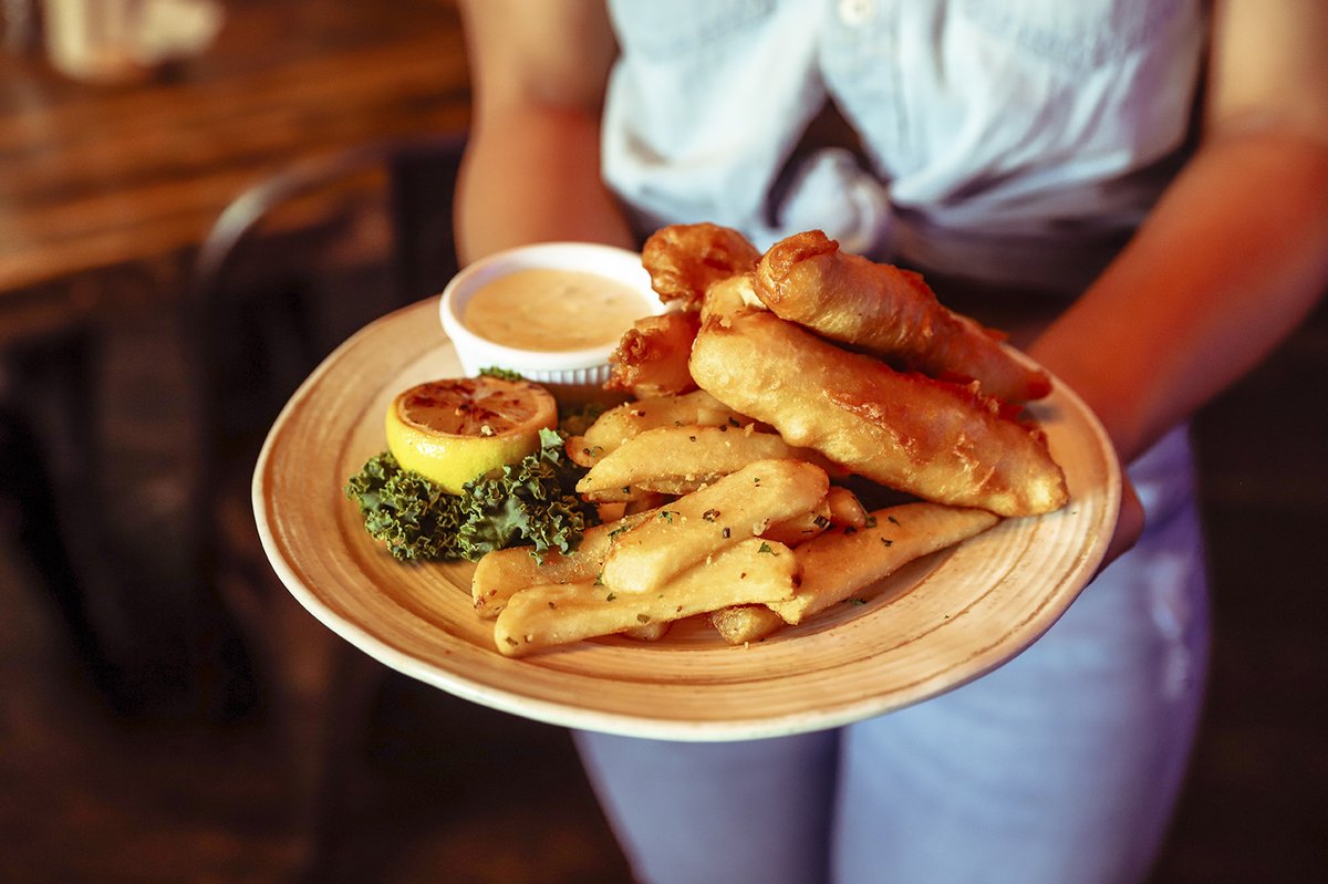 Have you tried our Fish &amp; Chips? Beer battered cod served with house fries and a side of tartar sauce. Yum!