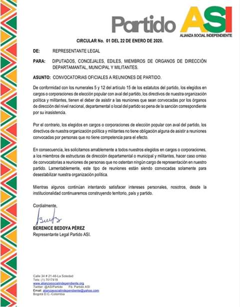 AsiPartidoAtlco's tweet photo. Les solicitamos no asistir a encuentros organizados por personas que no ostentan ningún cargo de representación en nuestro partido. @berenicebedoya1
 @PartidoASI_ 
A continuación encontrarán una circular completa para su conocimiento y acatamiento
#LaAlianzaEsContigo https://t.co/HET2js8YSi