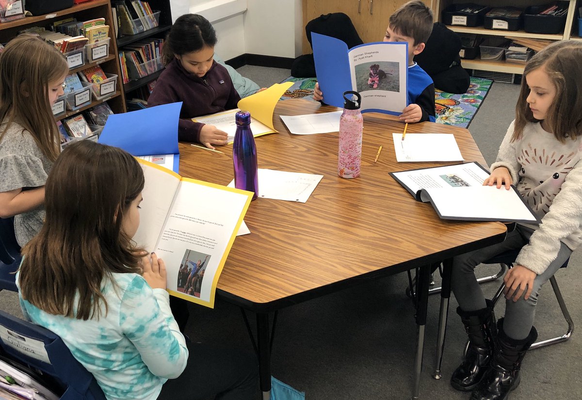 Classroom206's tweet photo. Reading and giving feedback on our classmates’ information books. Lots of hard work! #EngageD64 #UnitsofStudy https://t.co/WYcOWLuWSl