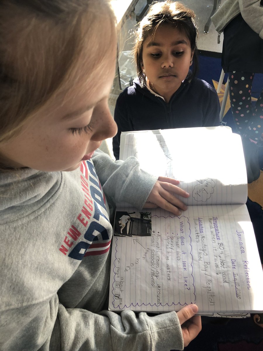 ToorificTeacher's tweet photo. In closing circle we listen to a classmate share all about her recent trip to Jamaica! She #tookaction to record her memories and experiences in her Writer’s Notebook! Very descriptive!!! https://t.co/14sT5n1EMx