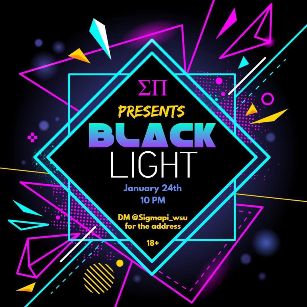 sigmapi_wsu's tweet photo. Black Light party is back on! So keep pulling out your white and neon and get ready for Round 2🔆 Dm us for address. 18+ and entry with OneCard https://t.co/E7gyeCyhWh