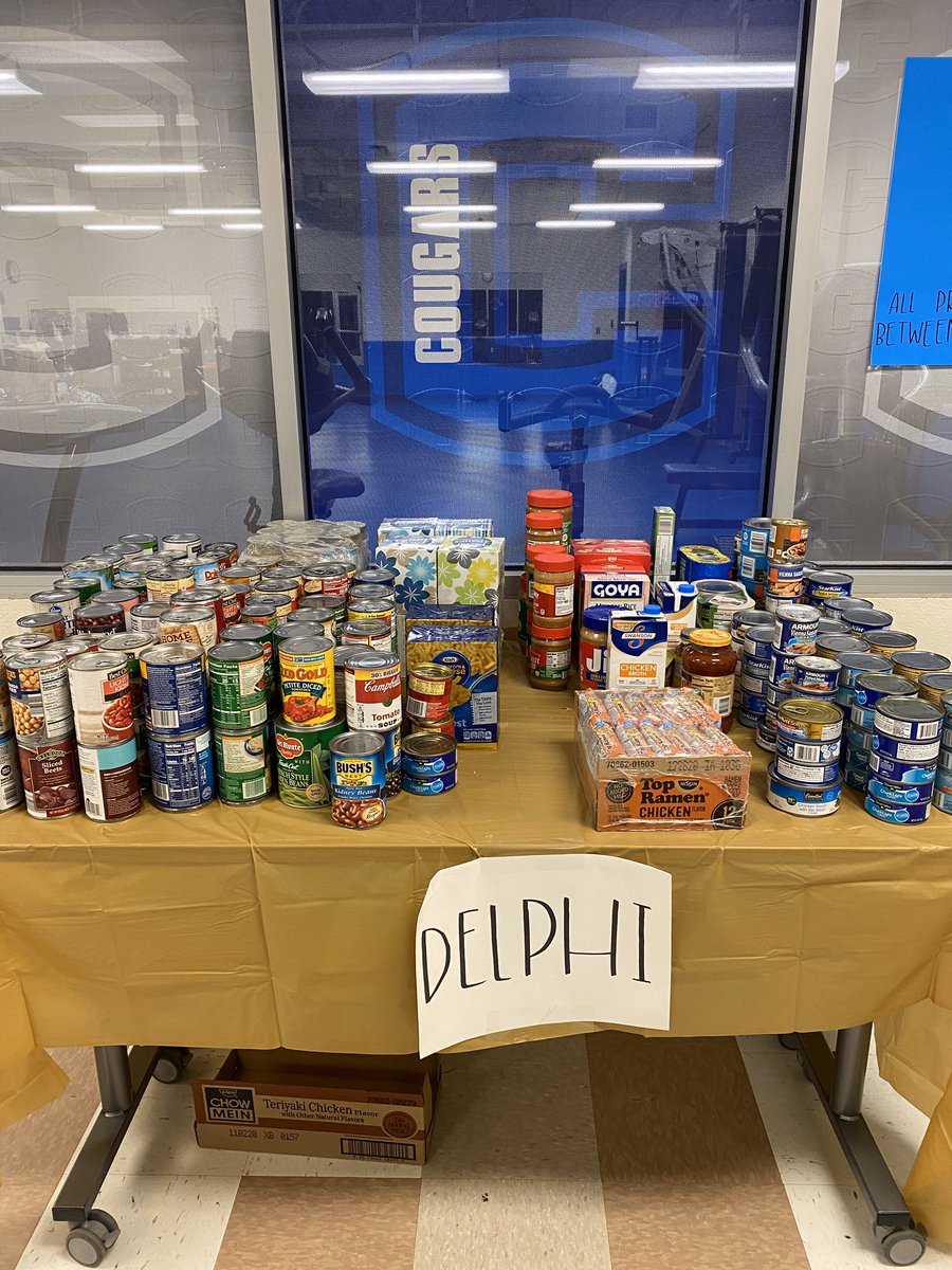 We’ve had a great turnout and great support for our combined collection of canned goods to go to local food pantries! Great job, <a href="/cougarswimming/">Carroll Coed Swimming & Diving</a> and <a href="/DelphiAthletics/">Delphi Athletics</a>