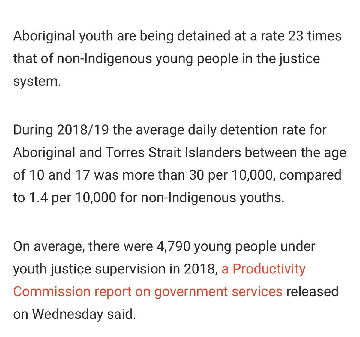 #aboriginalyouth are #detained at a rate of 23 x more than #nonindigenous youth in the “justice” system.  via @SBSNews #incarcerationracism