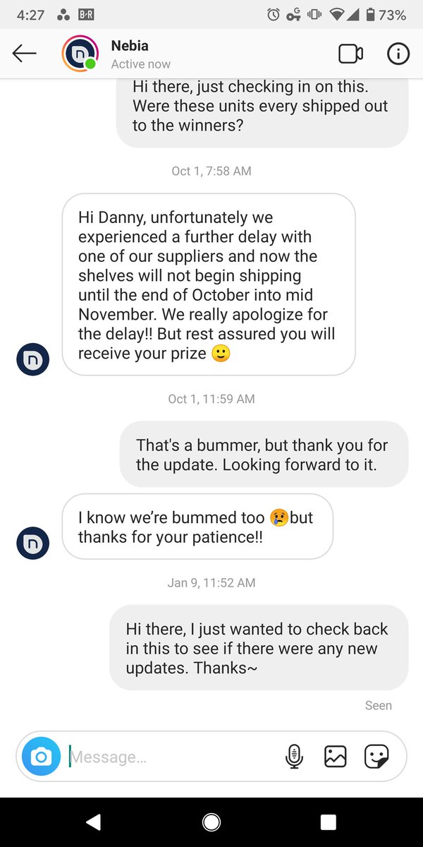 DannyCHRAN's tweet photo. @nebia when are contestant winners receiving their shelves from your Instagram contest back in November? https://t.co/GZgOH3AZ2J