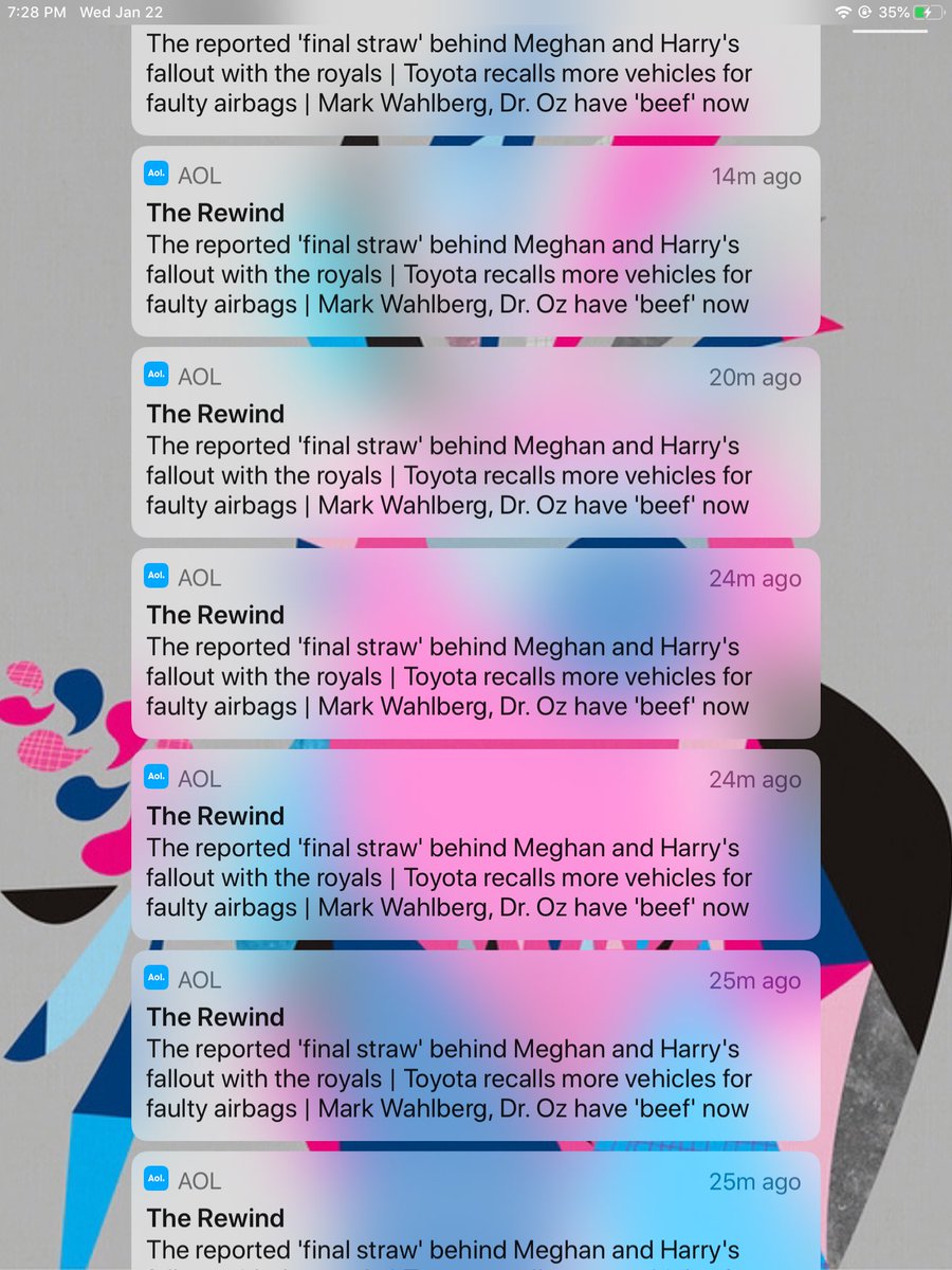 kmagpoc's tweet photo. @aol Your app sent me the same notification seven times before I finally disabled notifications. Ugh... https://t.co/pWMCgfSMhZ