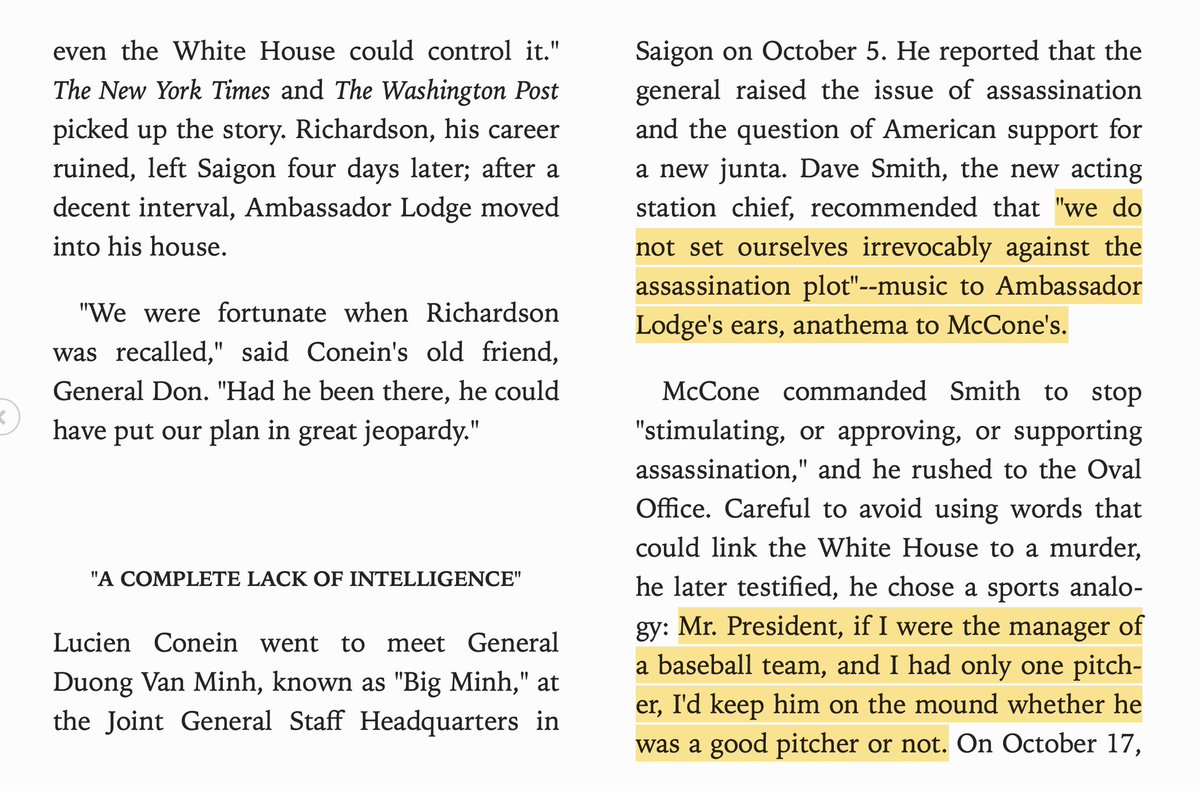 We don't think of Vietnam as a regime change war, but things didn't start going really bad until we helped overthrow Diem in 1963. Killing your enemies is one thing, American Exceptionalism means killing your friends too.