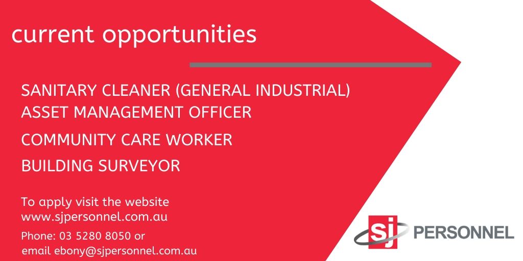 CURRENT JOB OPPORTUNITIES 
For more information or to apply visit website!
#sjpersonnel #geelongjobs #jobsgeelong #employmentgeelong #geelongemployment