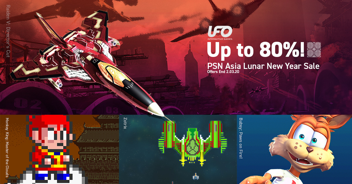 PSN asia players can celebrate the Lunar New Year with up to 80% off.

Raiden V: Director's Cut
store.playstation.com/?resolve=EP448…

Bubsy: Paws on Fire!:
store.playstation.com/?resolve=UP203…