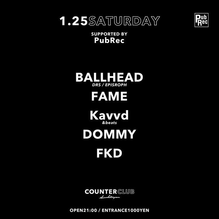 agl_tokyo's tweet photo. This Saturday: 1.25(Sat) “Presented by PubRec” @ Counter Club, Shimokitazawa - AGLよりFAMEが出演！ https://t.co/yK7kb2EELW