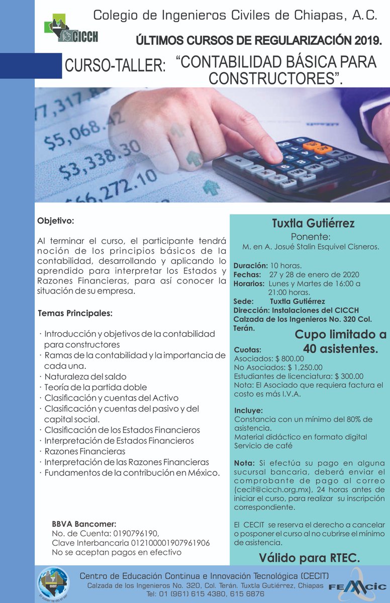 Con la finalidad de apoyar y evitar recargos a los agremiados que aún no han completado sus horas para RTEC 2019, la Presidencia del Colegio de Ingenieros Civiles A.C. ha autorizado la apertura de un Curso Adicional, ya están abiertas las inscripciones.