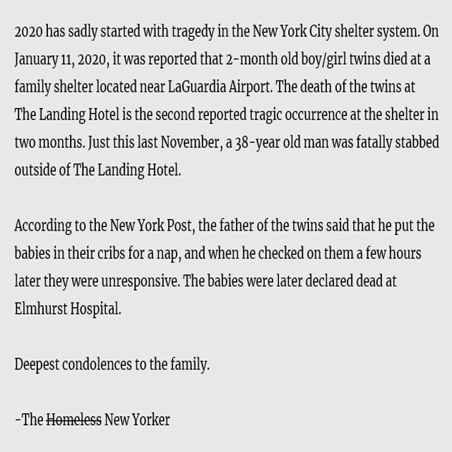 Twin Infants Die At Queens, New York Homeless Shelter #HMLSNewYorker #HomelessNewYorker
