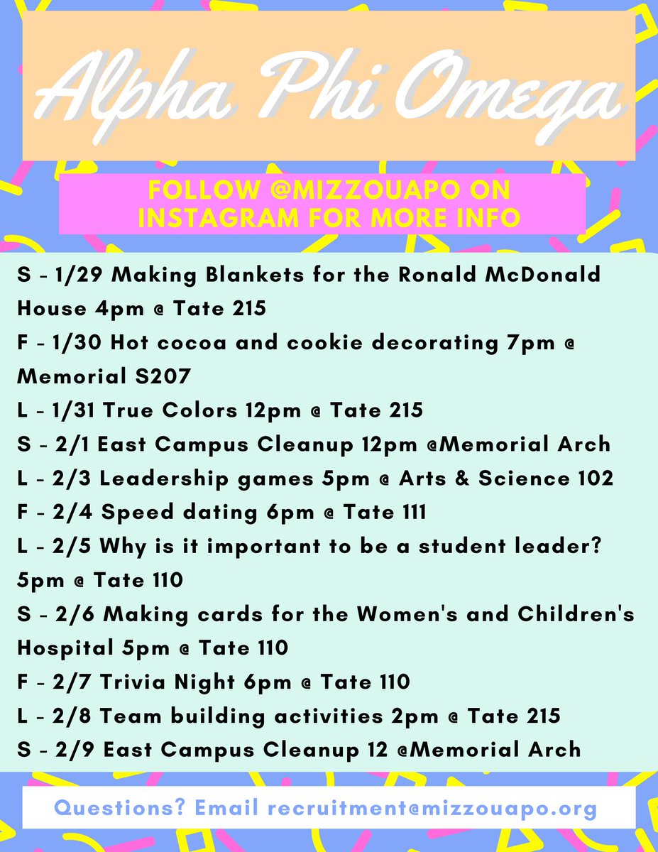 It's that time of year again! Rush Week of Spring 2020 is here!! #mizzou #alphaphiomega #apo