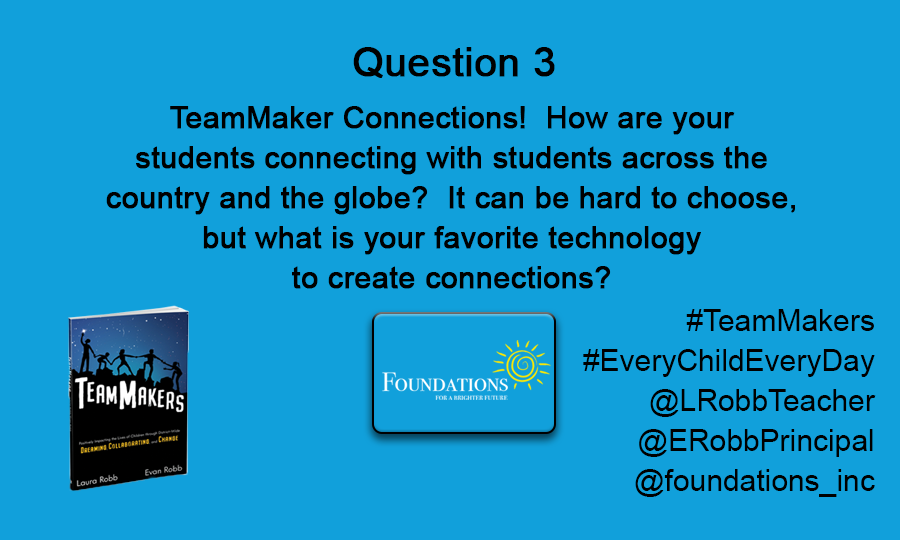 foundations_inc's tweet photo. Q3: #TeamMaker Connections! How are your students connecting with students across the country and the globe? It can be hard to choose, but what is your favorite technology to create connections? #EveryChildEveryDay @LRobbTeacher @ERobbPrincipal https://t.co/pTyMOh3Zl7