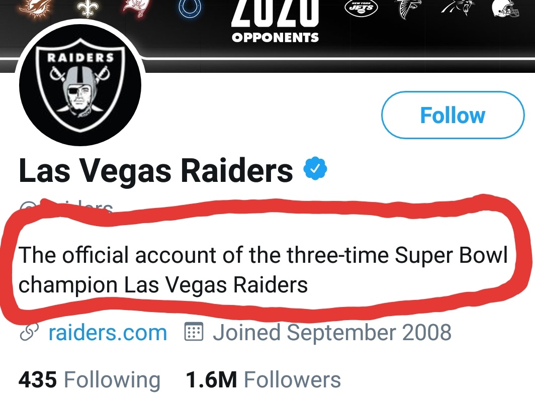 nosoupforgeorge's tweet photo. The Las Vegas Raiders have never won a Super Bowl. https://t.co/Y9O5nYm2OU