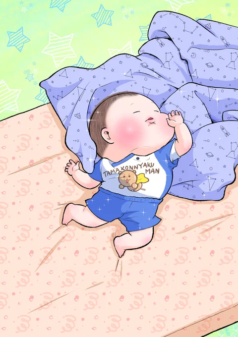 こんな格好して寝てた(ぷにお1歳11ヵ月頃)。
#育児絵日記 