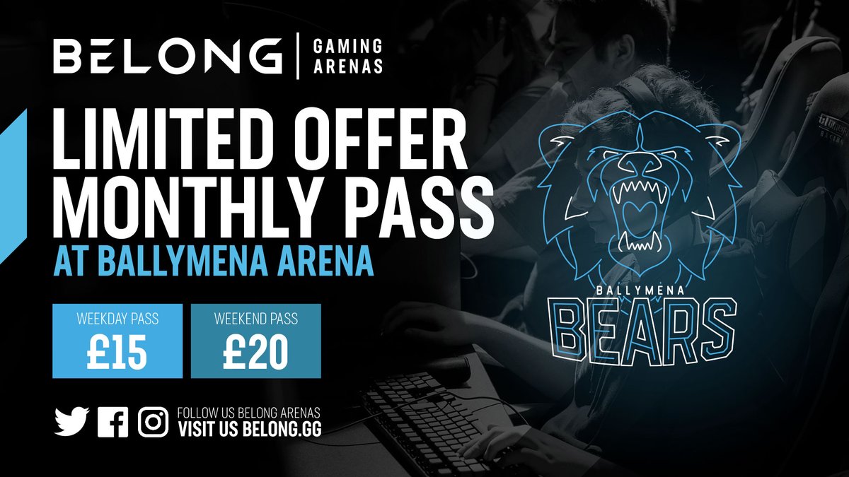 BelongBallymena's tweet photo. Hello Bears!! 

Want to get your gaming fix?

You console players want to try your hand at PC Gaming?

Get yourself a Monthly Pass, you wont reget it!

For the Month
Mon - Fri = £15
Sat - Sun = £20

#ValueBears https://t.co/cCWaP7vDZG