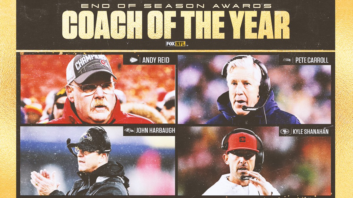 NFLonFOX's tweet photo. Who is your 2019 Coach of the Year?
- @Chiefs HC Andy Reid
- @Seahawks HC Pete Carroll
- @Ravens HC John Harbaugh
- @49ers HC Kyle Shanahan https://t.co/4rIcz8nInm