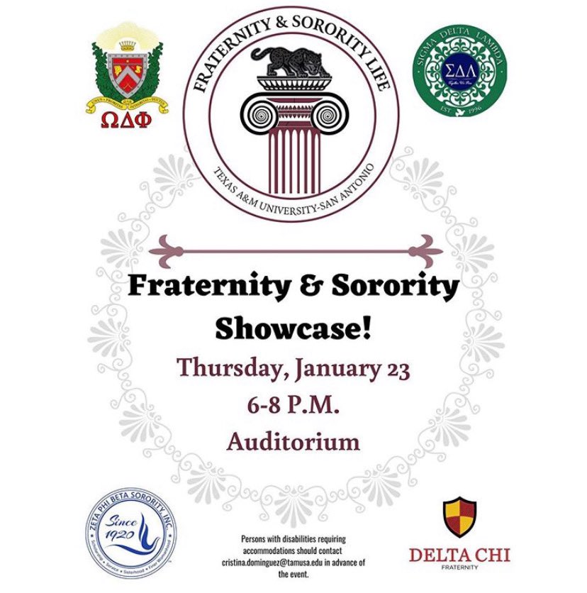 TAMUSADeltaChi's tweet photo. Who’s ready to take a leap into the brotherhood of a lifetime? Come on out to the Greek showcase! Trust me you don’t want to miss this once in a lifetime performance! #Greeklife #Spring2020Recruitment #MenofAction https://t.co/uE3B4u6Sl9