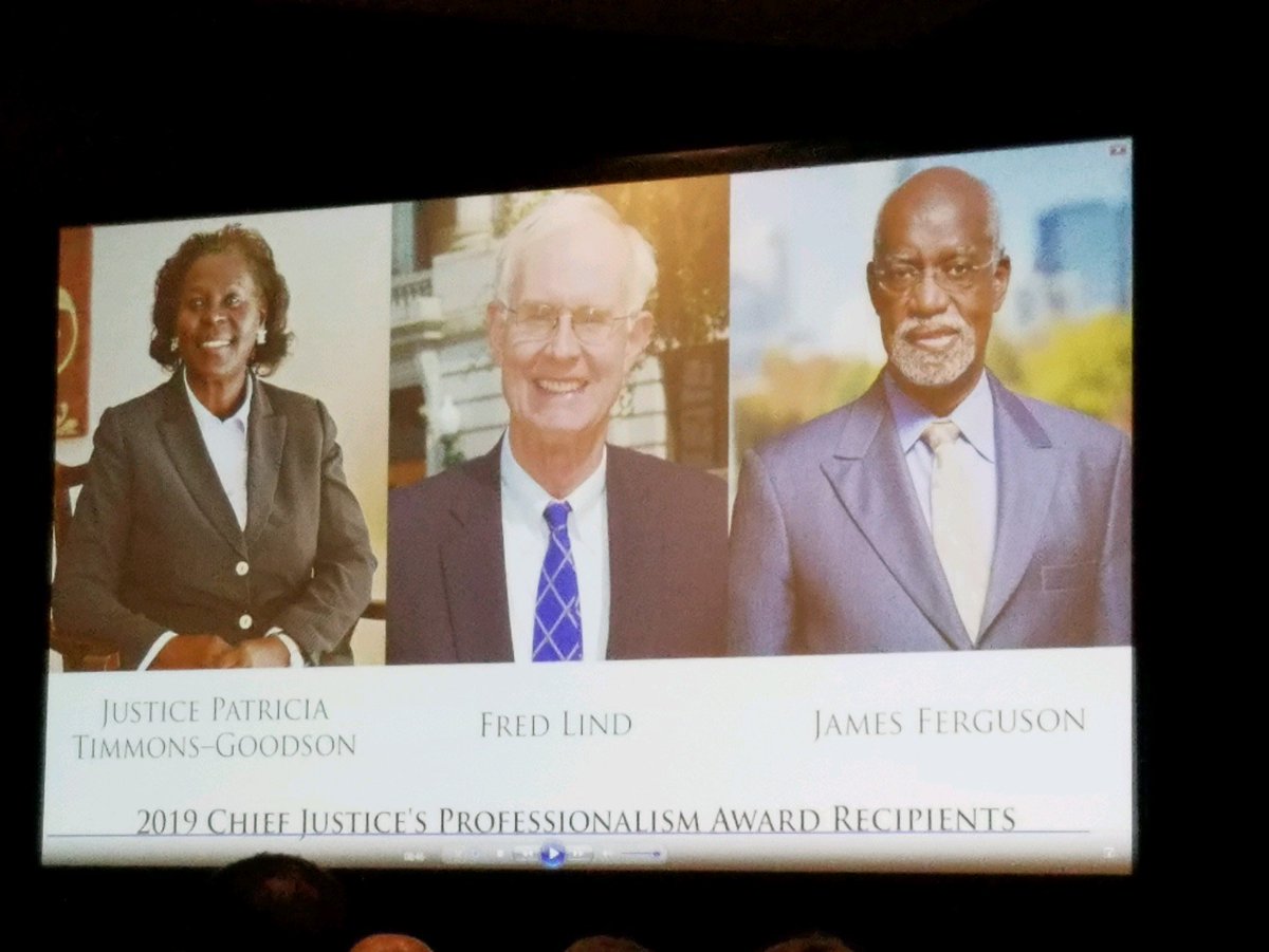 JulieBell4Judge's tweet photo. Great evening at the NC State Bar/NC Bar Association Dinner, where Justice Patricia Timmons-Goodson, Fred Lind, and James Ferguson all received the 2019 Chief Justice's Professionalism Award. https://t.co/7ktUURr4uQ