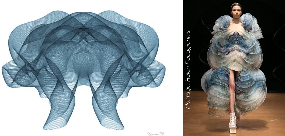 ARstories's tweet image. ✨@artnome and @tylerxhobbs shared a gorgeous image by old-school algorithmic artist Roman Verostko ...and now I can’t help seeing #IrisVanHerpen’s new Sensory Seas Collection 🤯🥰👗 #ParisFashionWeek
