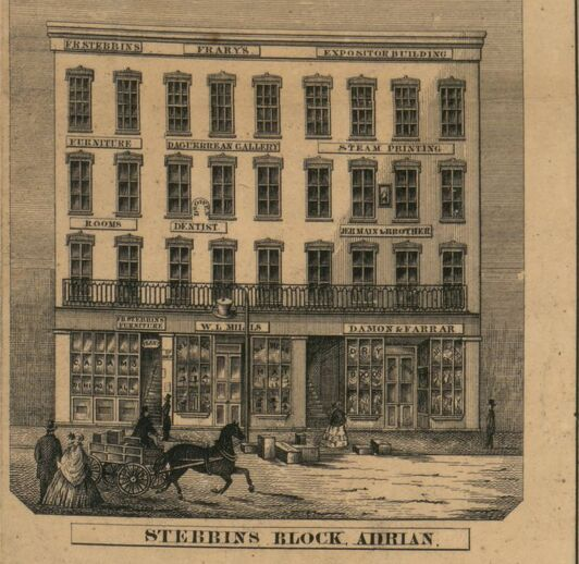 MichiganHist's tweet photo. Stebbins Block in Adrian pictured on an 1857 Lenawee County map (LOC)
#DigAdrian
https://t.co/OTQnZr6Bcy https://t.co/5NDb3GUty9