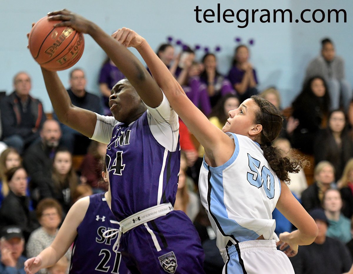 <a href="/SPMAthletics/">SPM Athletics</a>' Faith Greene battles for control of a rebound with <a href="/HolyNameAD/">Holy Name Athletics</a>'s Natalee Horton @HNLadyNapsBB <a href="/tgsports/">Worcester T&G Sports</a>