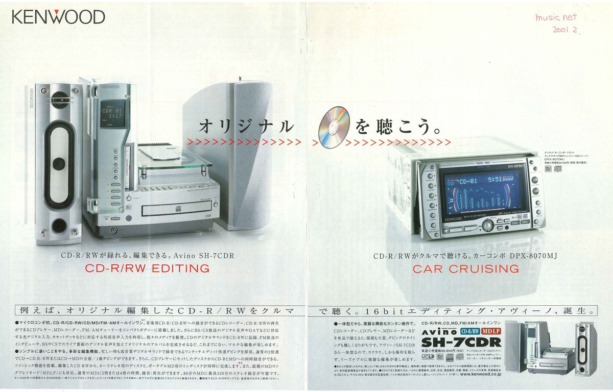 2001年の雑誌広告より。CD-R/CD-RW/CD/MD/FM・AMオールインワンコンポ