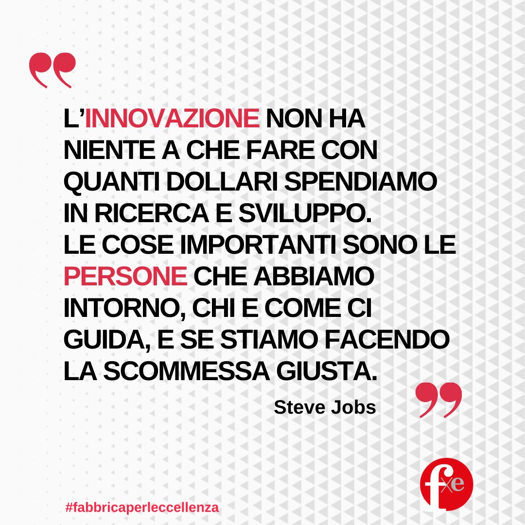 Non c'è innovazione senza le persone.
Se volete fare innovazione partite con costruire il team giusto! 
#fabbricaperleccellenza #learningcommunity #innovazione #talento #quoteoftheday #stevejobs