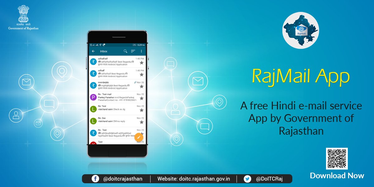 DoITCRaj's tweet photo. Under Digital India Mission, Rajasthan is the first state in the country to offer free Hindi email service- RajMail, developed by the Department of IT and Communication. Citizens can register/login through the RajMail App for a smooth and hassle-free experience.
#RajMail https://t.co/p509xq9Rv6
