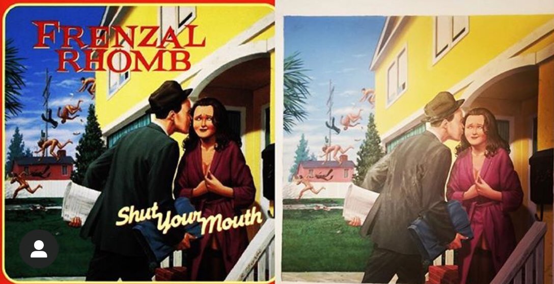 PilipoPLS's tweet photo. @mattstew_art as a Frenzal Rhomb fan, really enjoyed the report this week. Hoping you were going to share the story of Jay wrecking Less Than Jake’s tour bus and them subsequently writing a song about the incident  - Jay Frenzal. I also own the OG artwork for Shut Your Mouth. 😂 https://t.co/7FqaJkyCOi