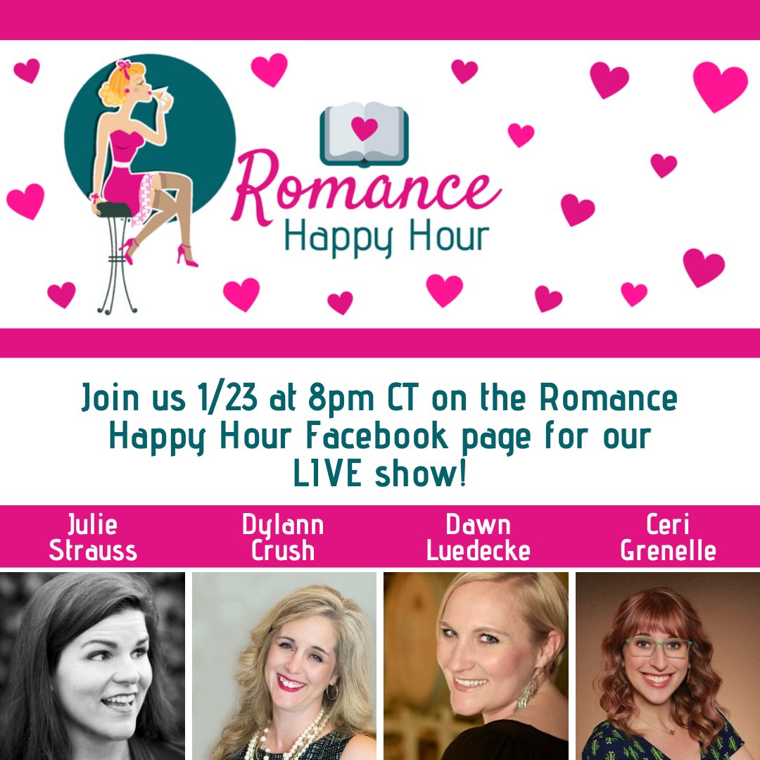 DylannCrush's tweet photo. Have plans tomorrow night? Now you do!🥰 Join us for #RomanceHappyHour where you'll get to hear #romanceauthors read from their work &amp; answer YOUR questions. #girlsnight #amreading #bookloversonly #bookclub https://t.co/oy8ZSmq5Wh