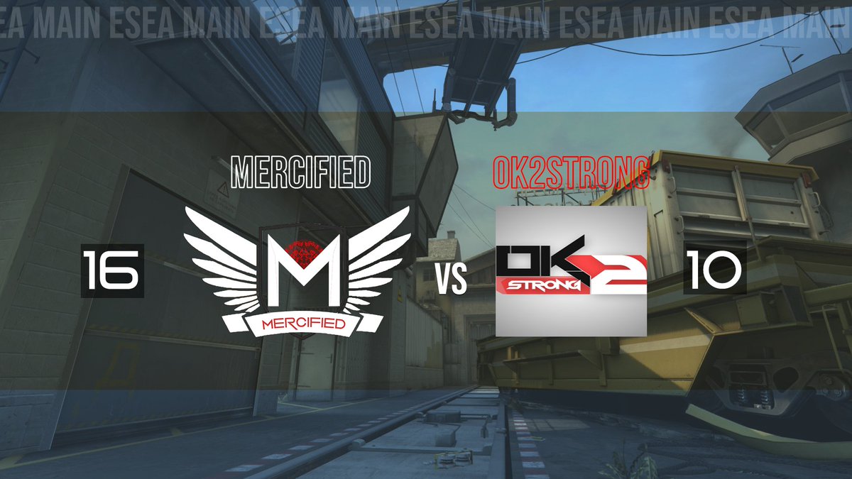 Mercified's tweet photo. We defeat OK2Strong 16-10!!!
We are now 1-2 in ESEA Main.

Here's a clip from the match:
https://t.co/azXmUBYzS0 https://t.co/WTasvUH8MG